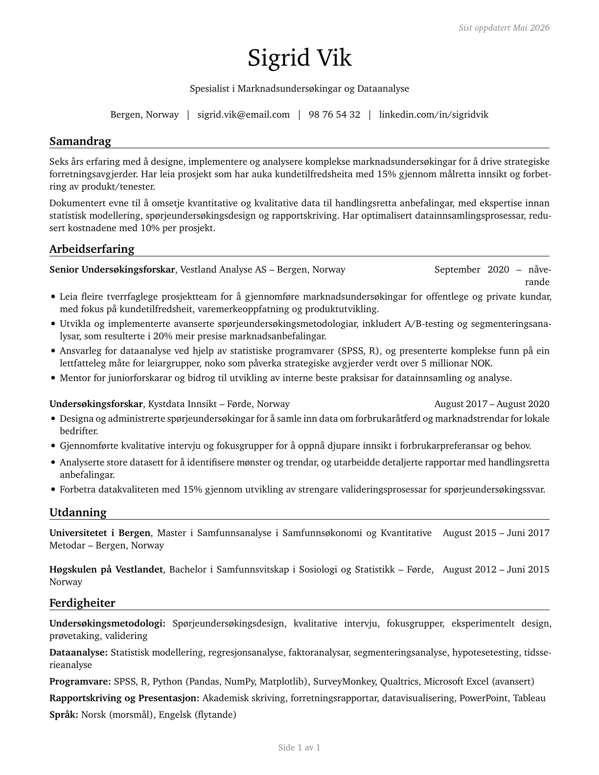 Survey Researchers CV in Norwegian_nynorsk — page 1