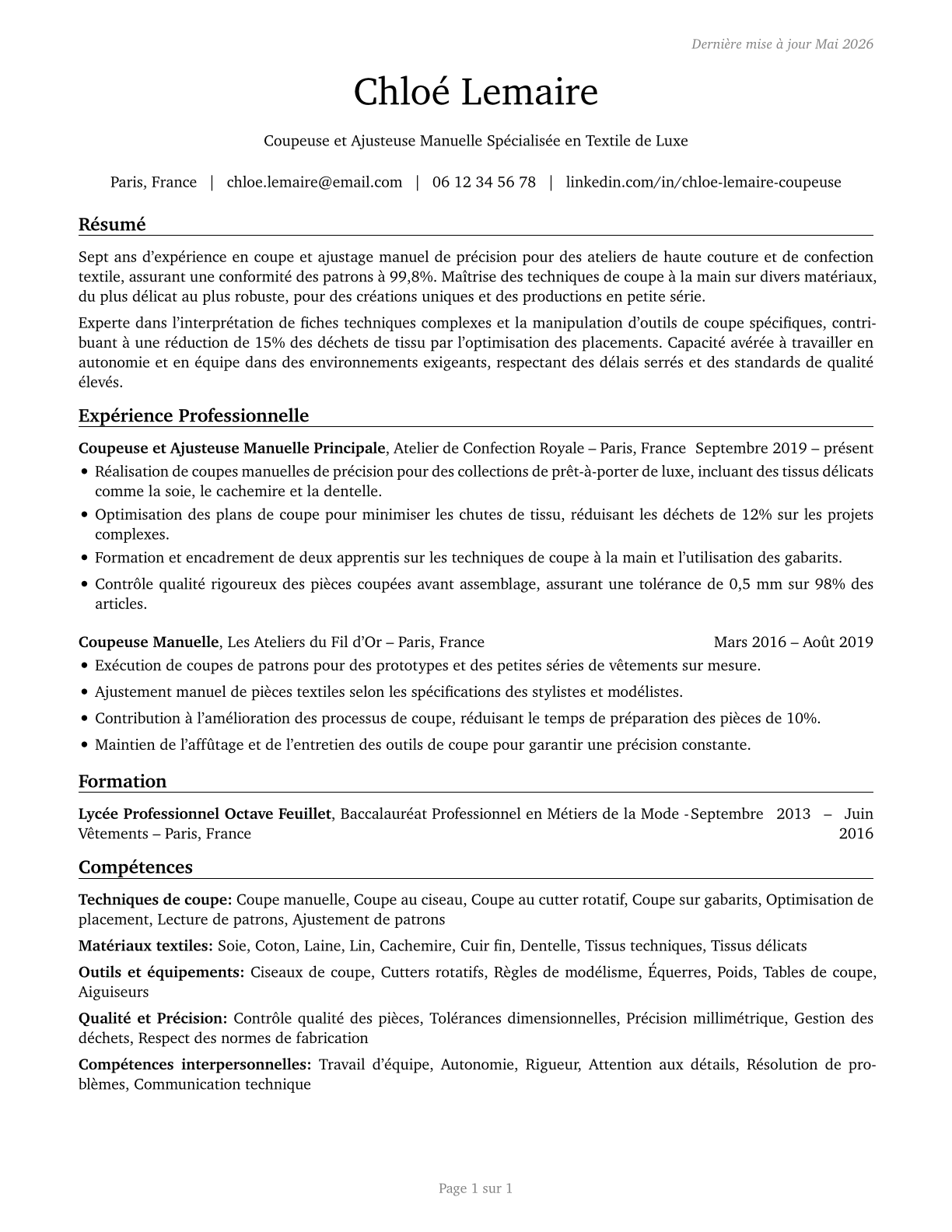 Cutters and Trimmers, Hand CV in French — page 1
