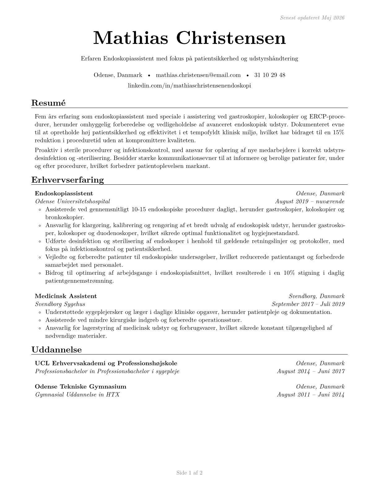 Endoscopy Technicians CV in Danish — page 1