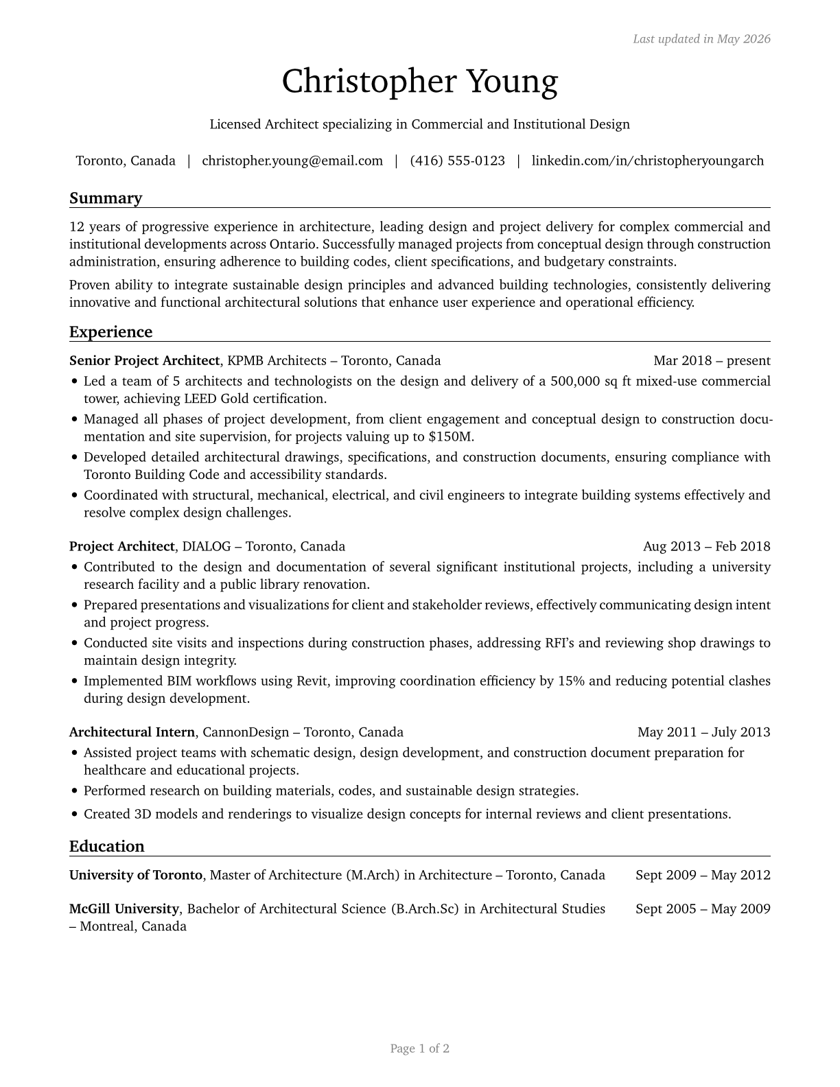 Architects, Except Landscape and Naval CV in English — page 1