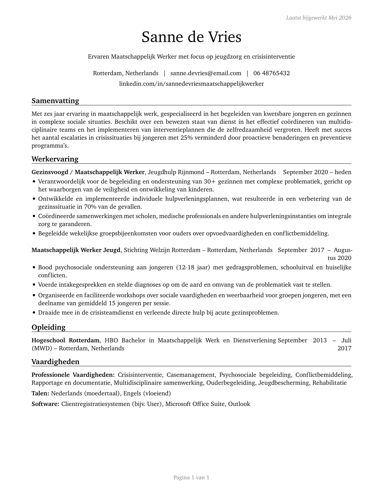 Social Workers, All Other CV in Dutch — page 1