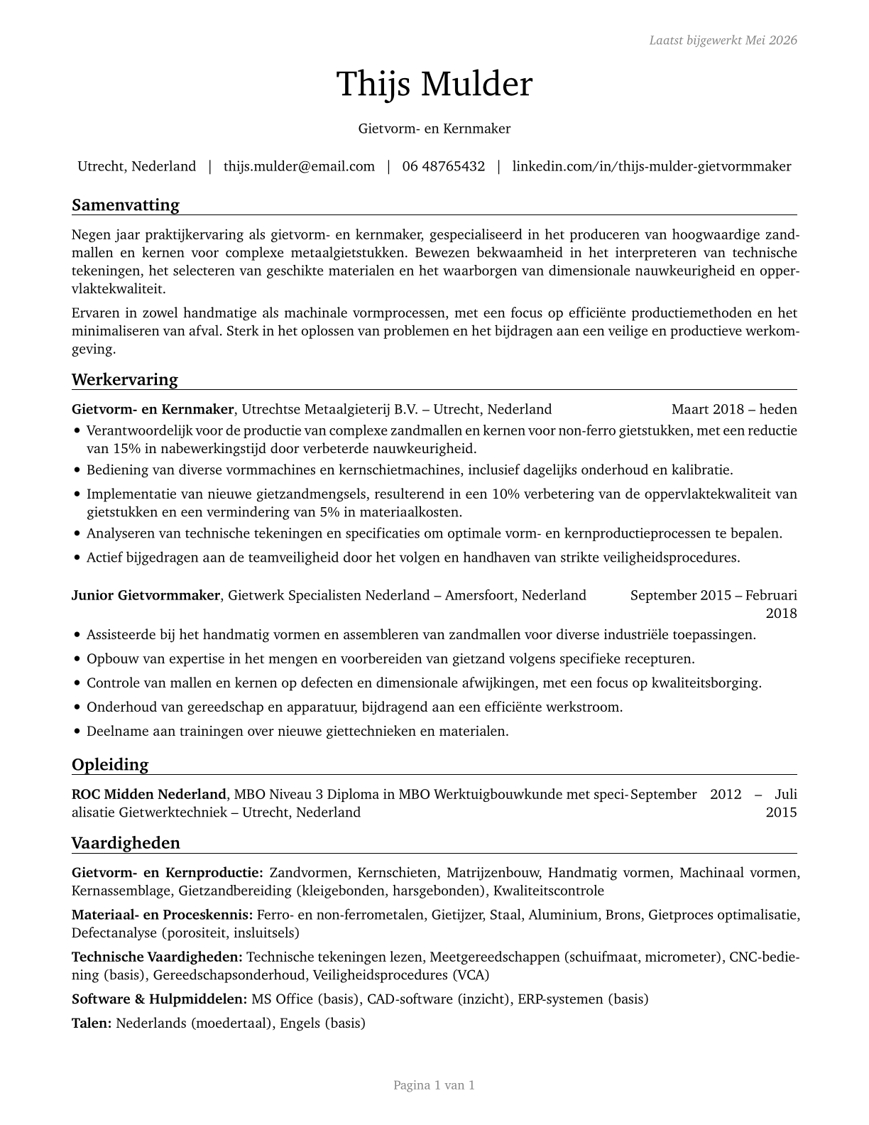 Foundry Mold and Coremakers CV in Dutch — page 1