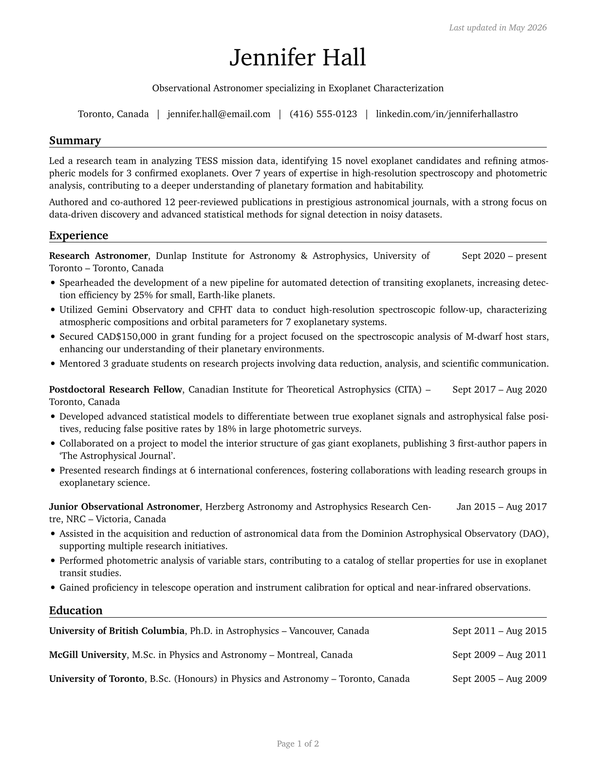 Astronomers CV in English — page 1