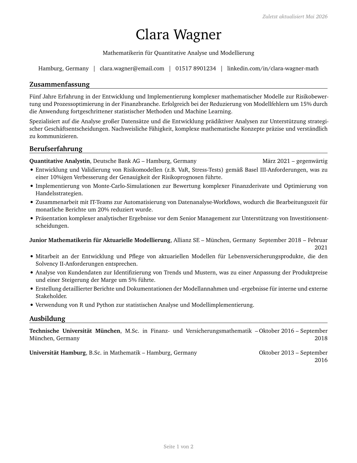 Mathematicians CV in German — page 1