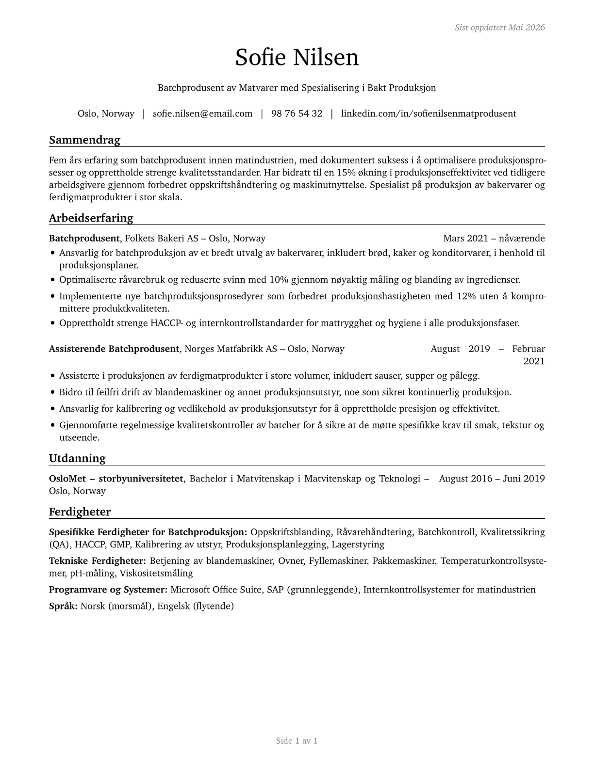 Food Batchmakers CV in Norwegian_bokmal — page 1