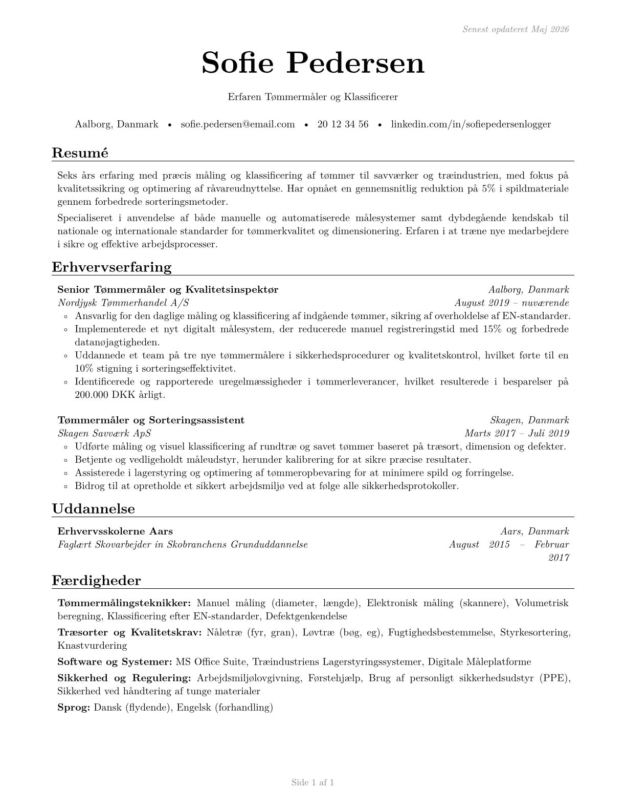 Log Graders and Scalers CV in Danish — page 1