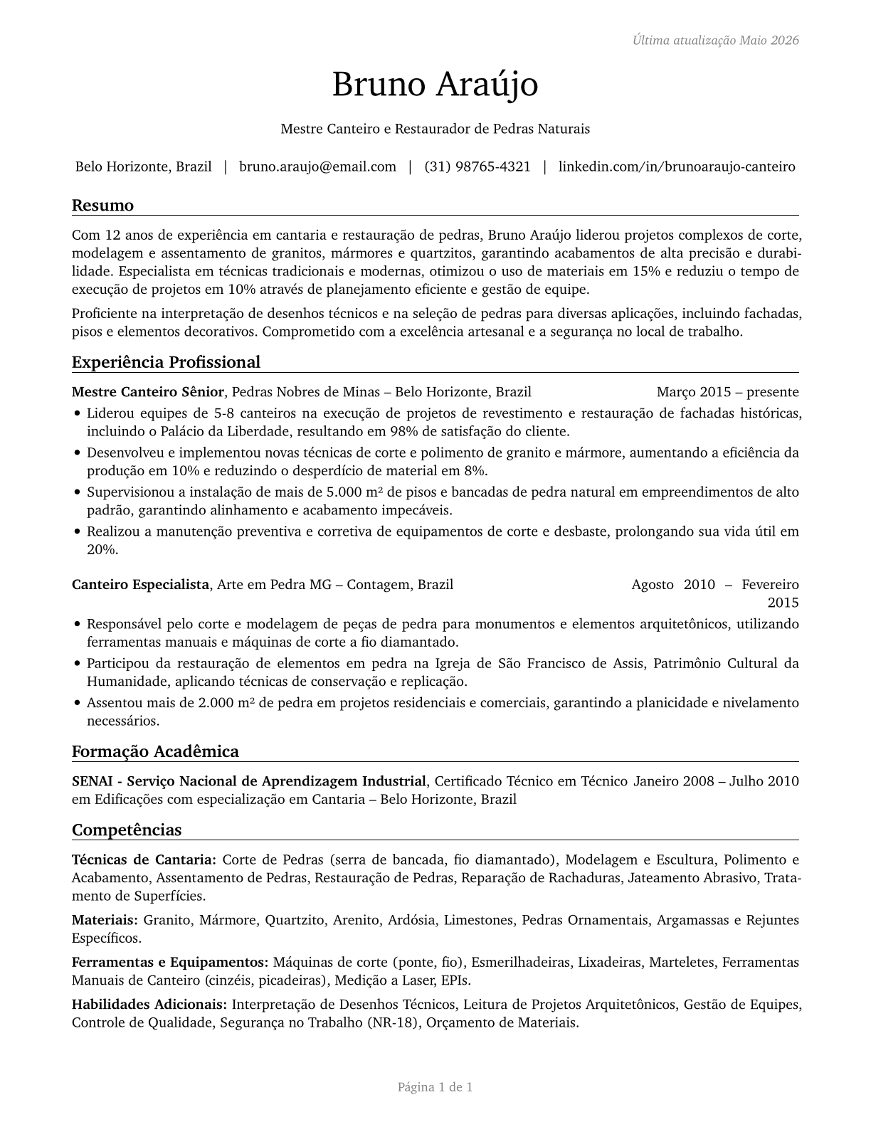Stonemasons CV in Portuguese — page 1