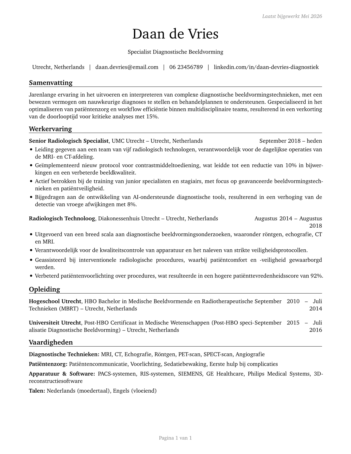 Healthcare Diagnosing or Treating Practitioners, All Other CV in Dutch — page 1