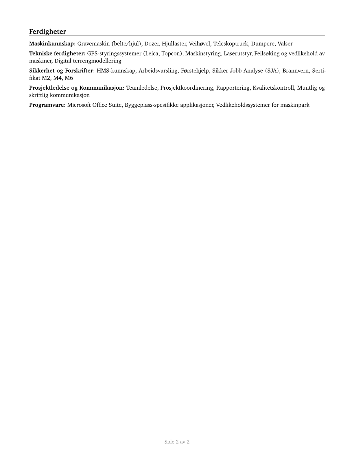 Operating Engineers and Other Construction Equipment Operators CV in Norwegian_bokmal — page 2