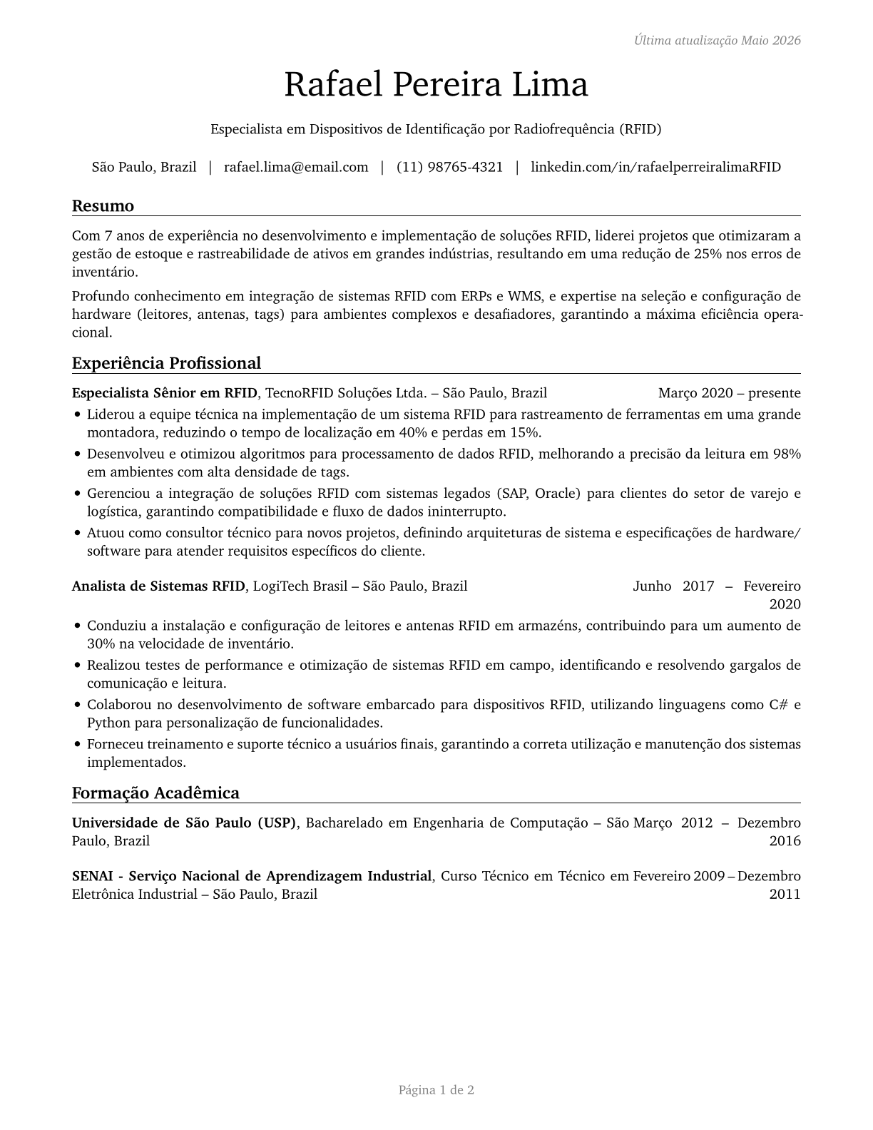 Radio Frequency Identification Device Specialists CV in Portuguese — page 1