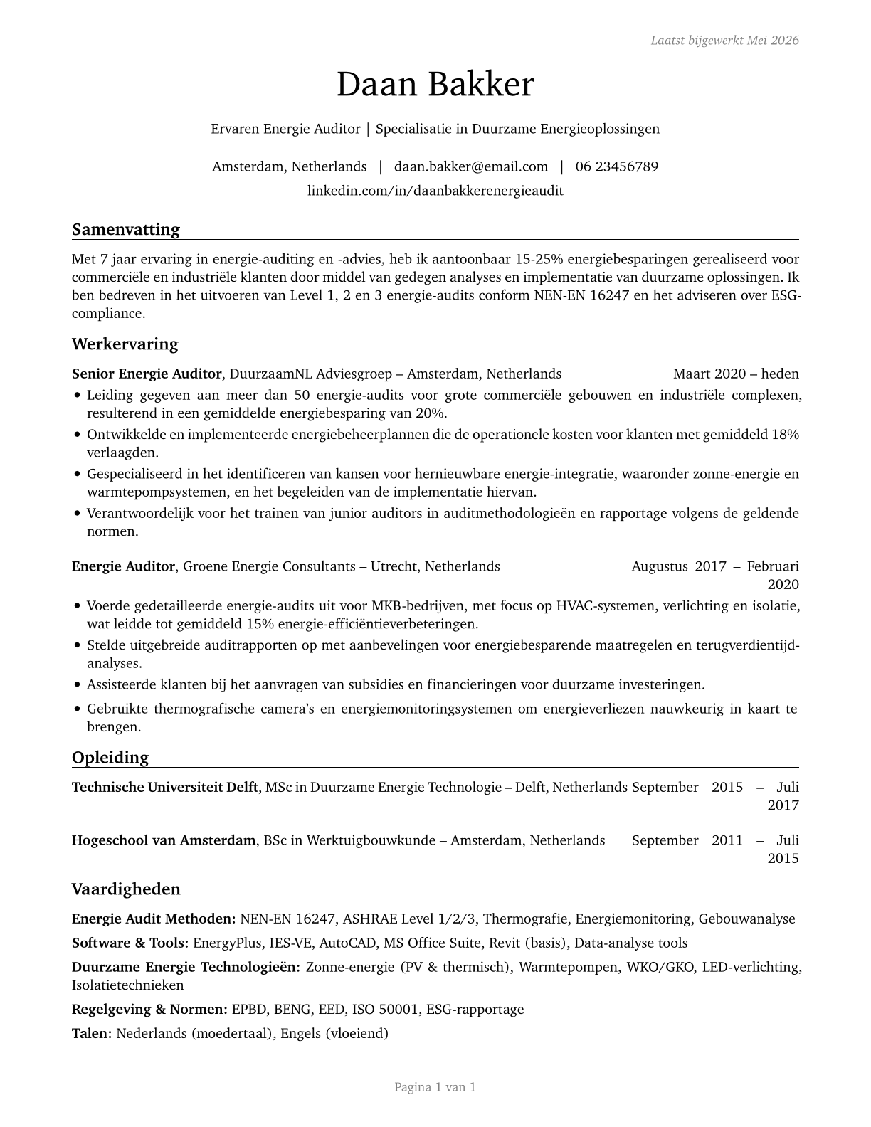 Energy Auditors CV in Dutch — page 1