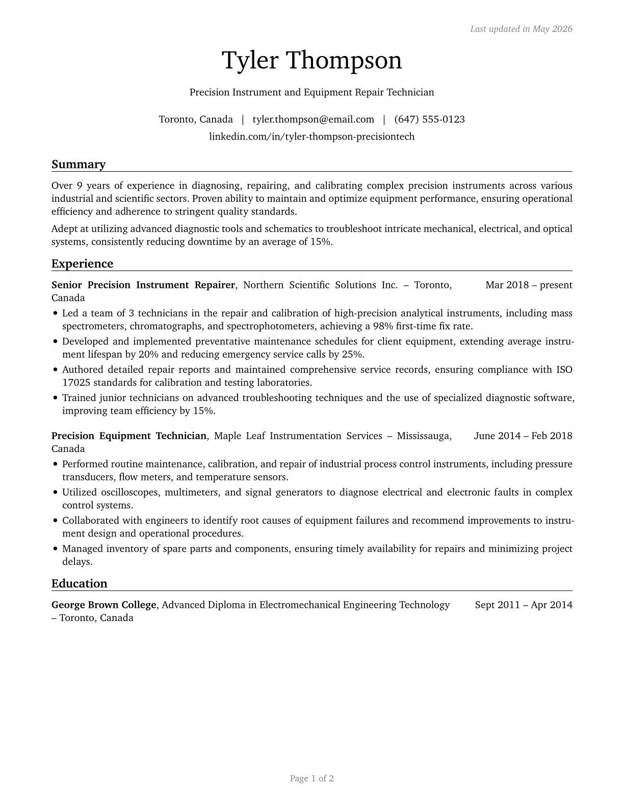 Precision Instrument and Equipment Repairers, All Other CV in English — page 1