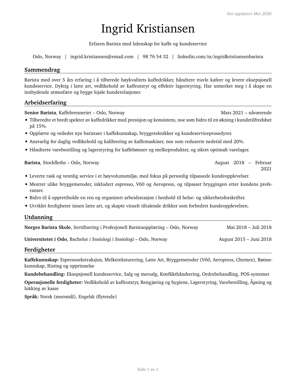 Baristas CV in Norwegian_bokmal — page 1