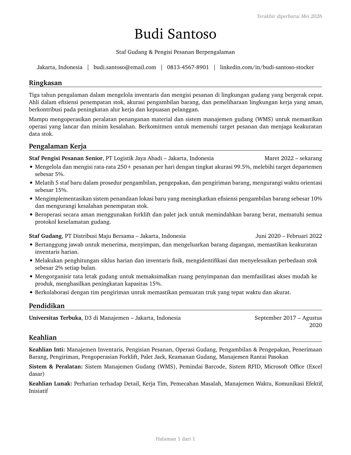 Stockers and Order Fillers CV in Indonesian — page 1
