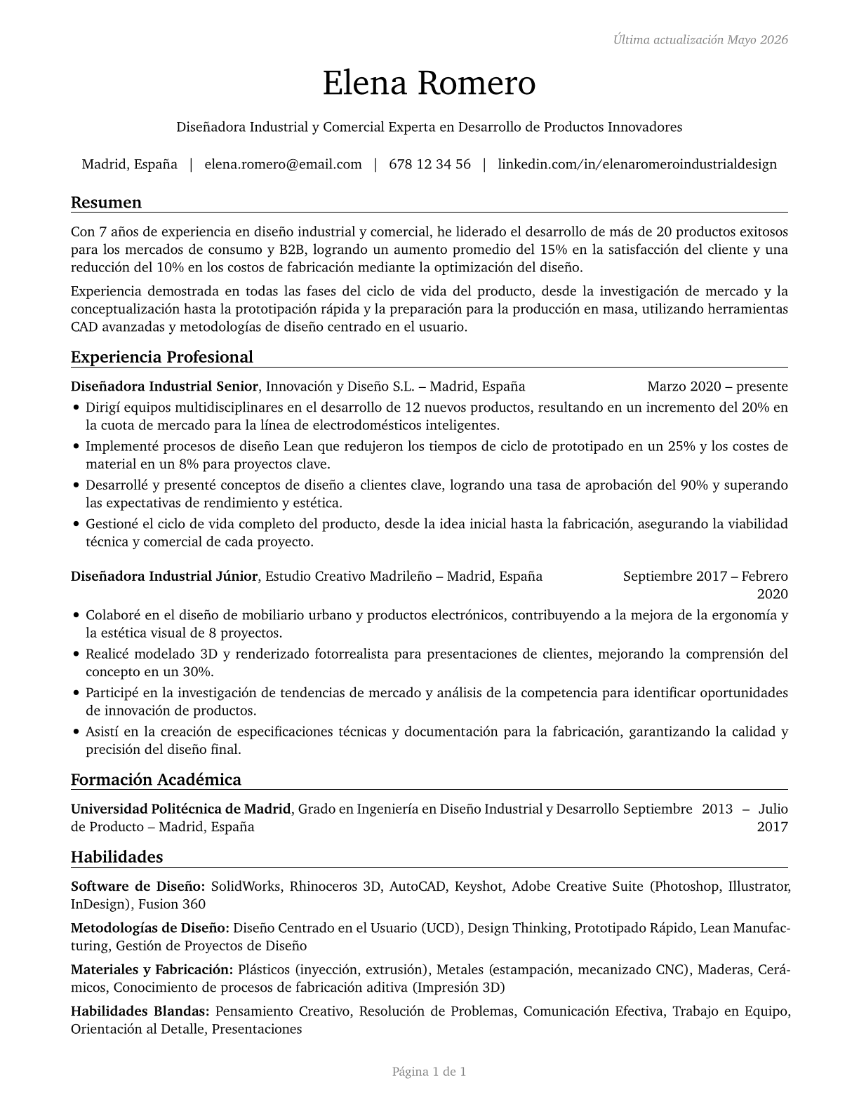 Commercial and Industrial Designers CV in Spanish — page 1