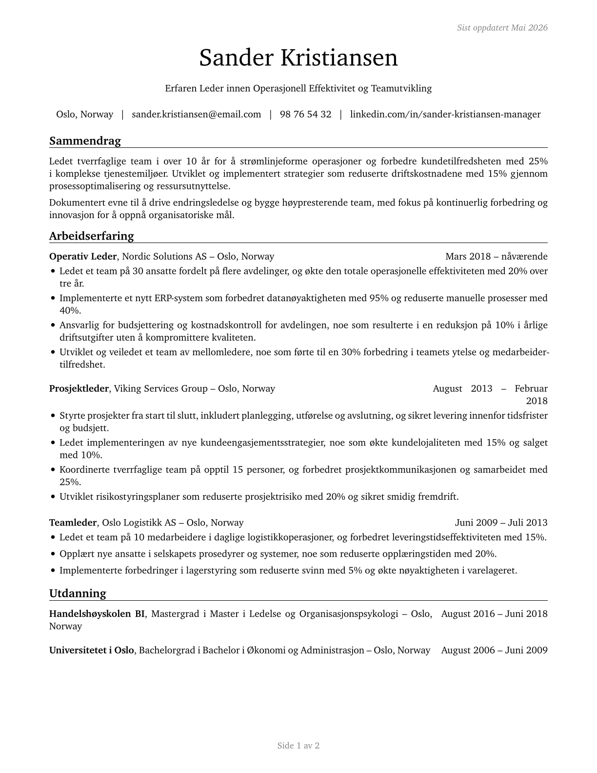 Managers, All Other CV in Norwegian_bokmal — page 1