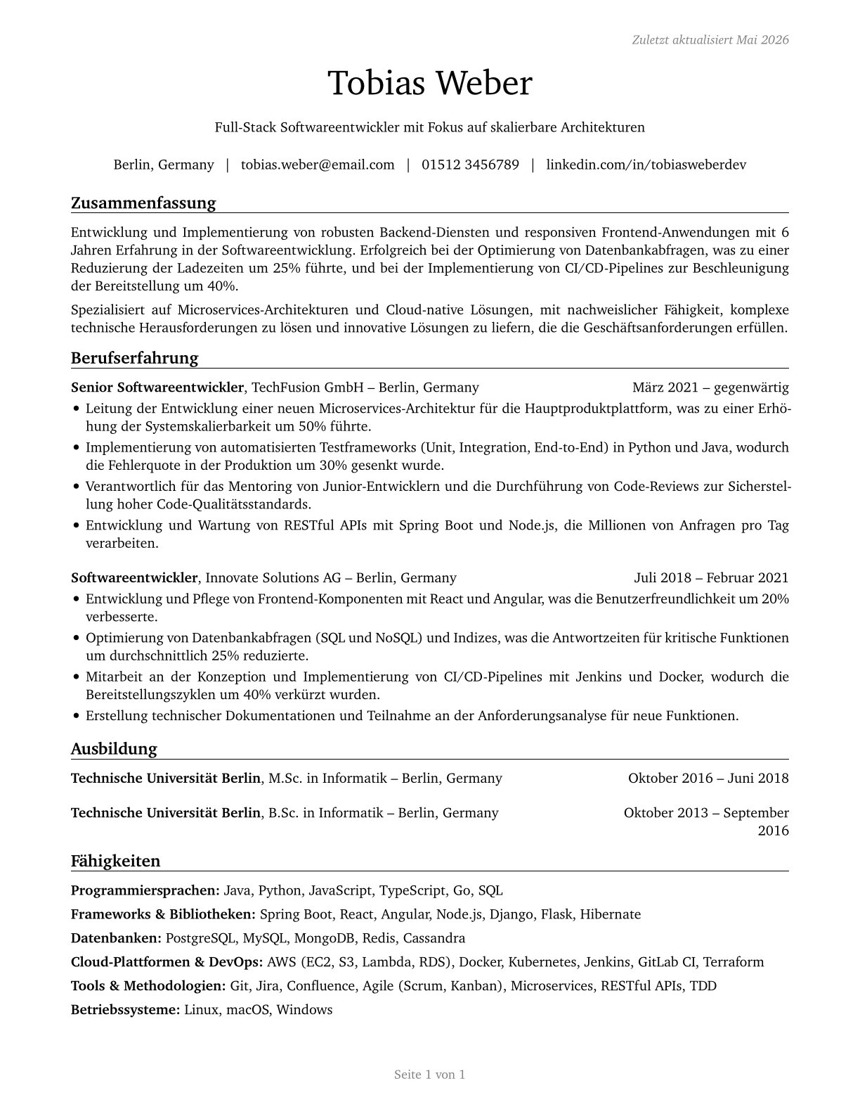 Software Developers CV in German — page 1