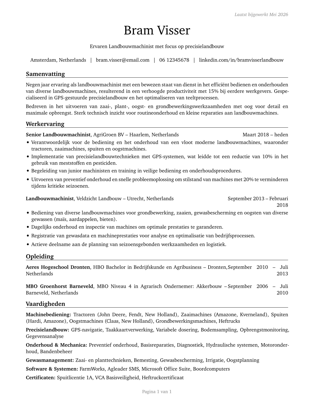 Agricultural Equipment Operators CV in Dutch — page 1