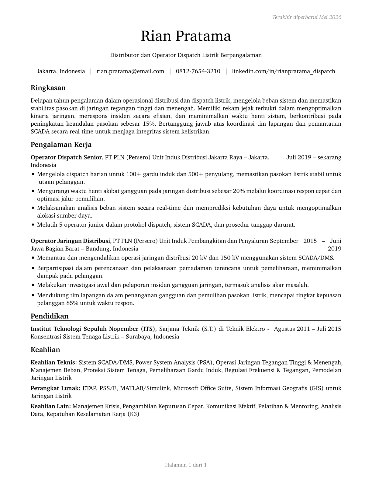 Power Distributors and Dispatchers CV in Indonesian — page 1
