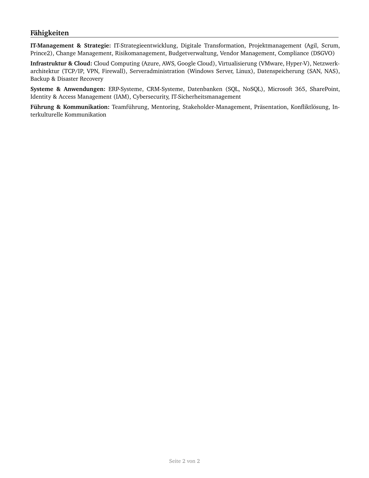 Computer and Information Systems Managers CV in German — page 2