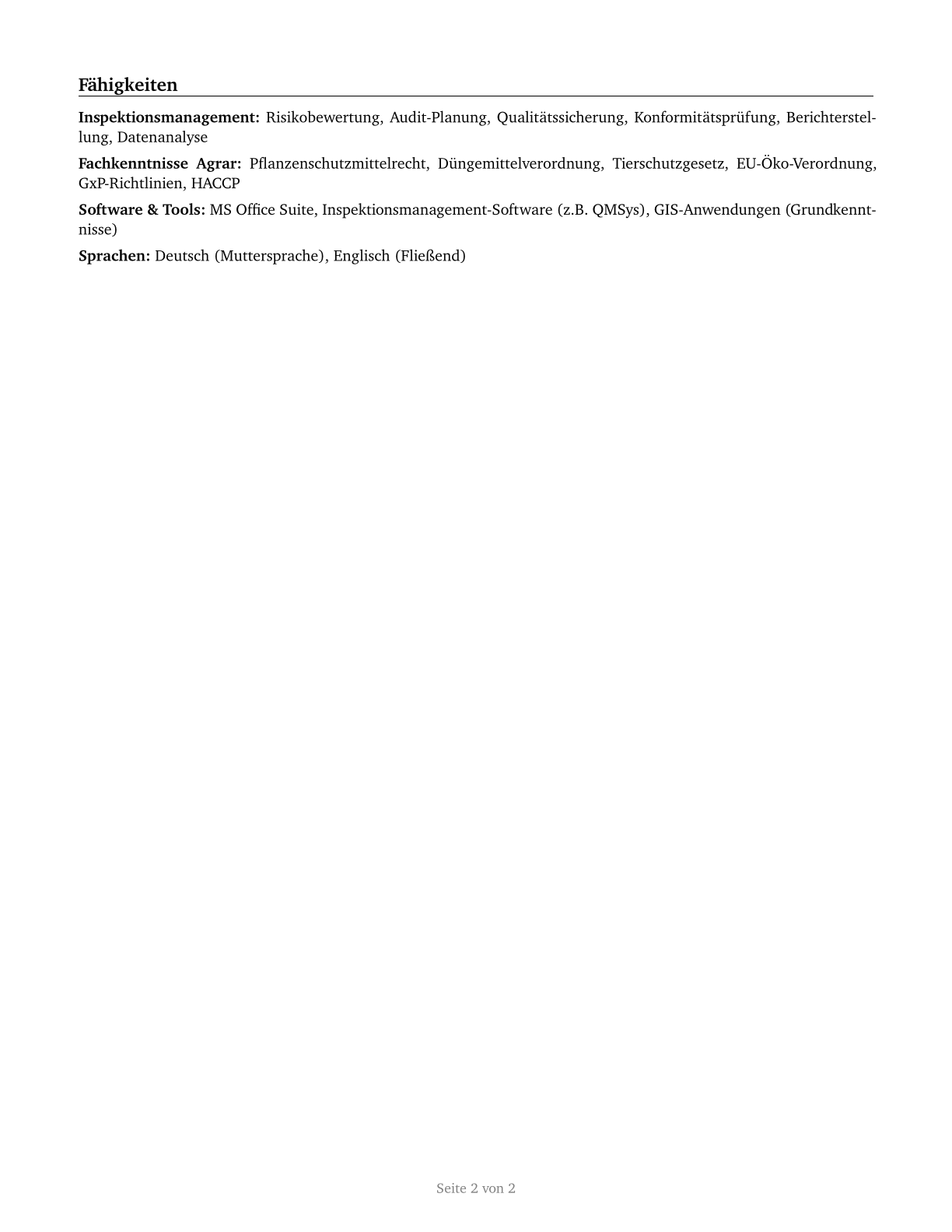Agricultural Inspectors CV in German — page 2
