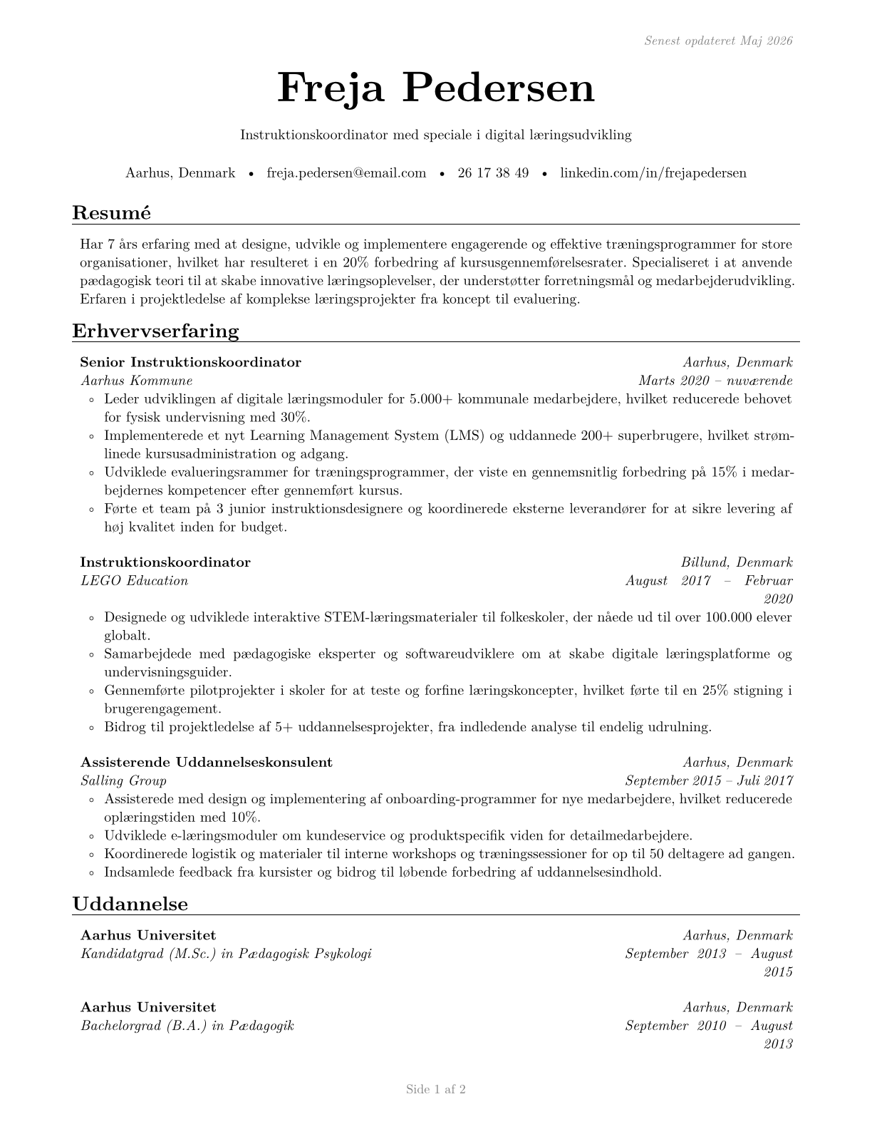 Instructional Coordinators CV in Danish — page 1