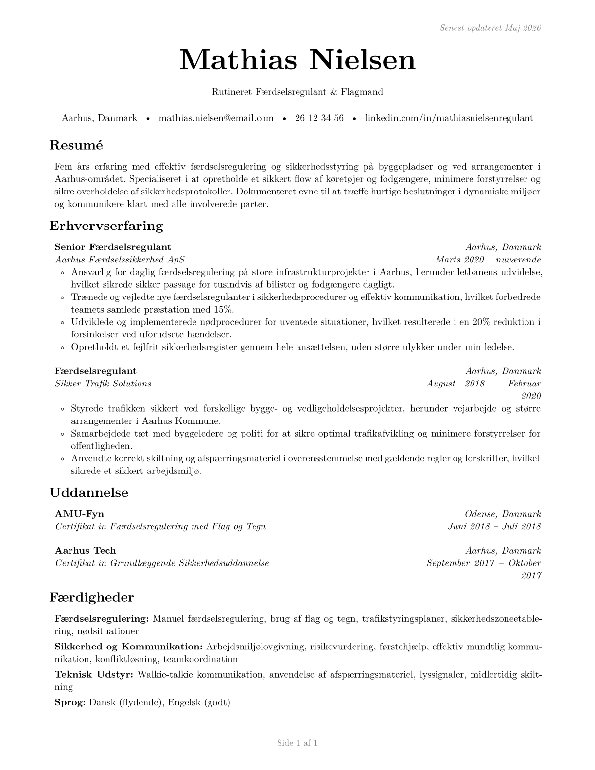 Crossing Guards and Flaggers CV in Danish — page 1