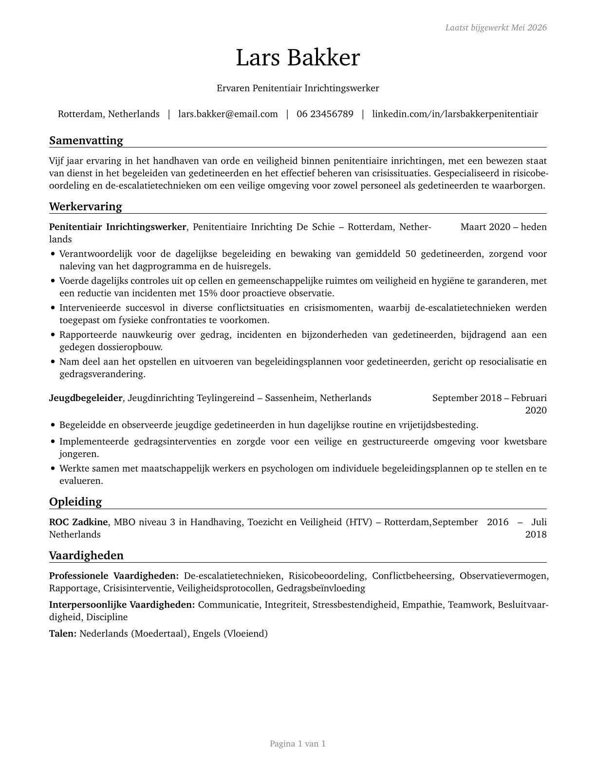 Correctional Officers and Jailers CV in Dutch — page 1