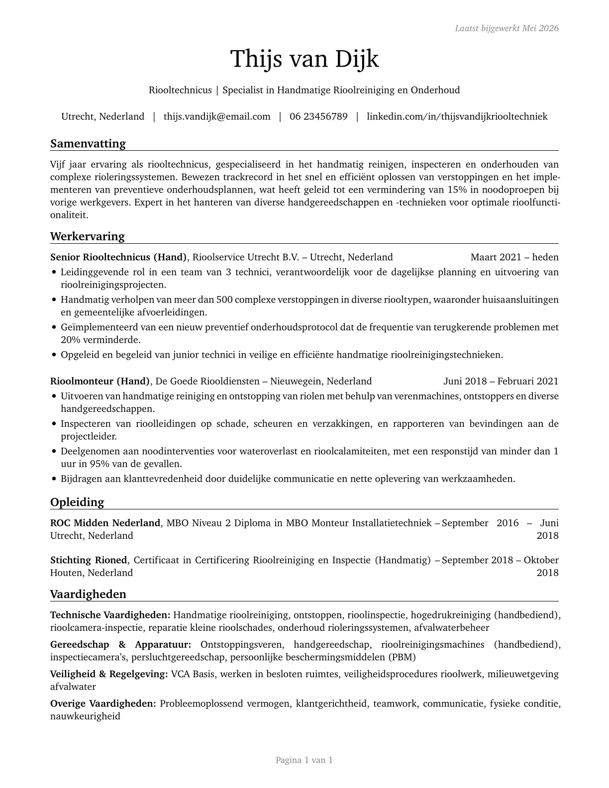 Sewers, Hand CV in Dutch — page 1