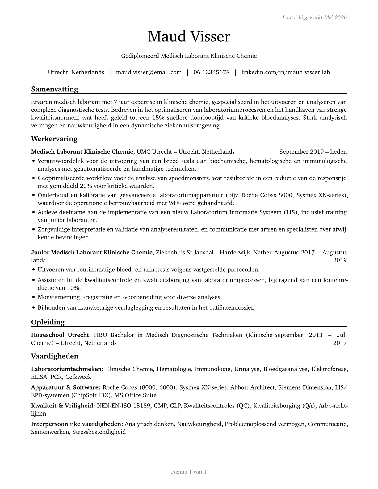 Healthcare Practitioners and Technical Workers, All Other CV in Dutch — page 1