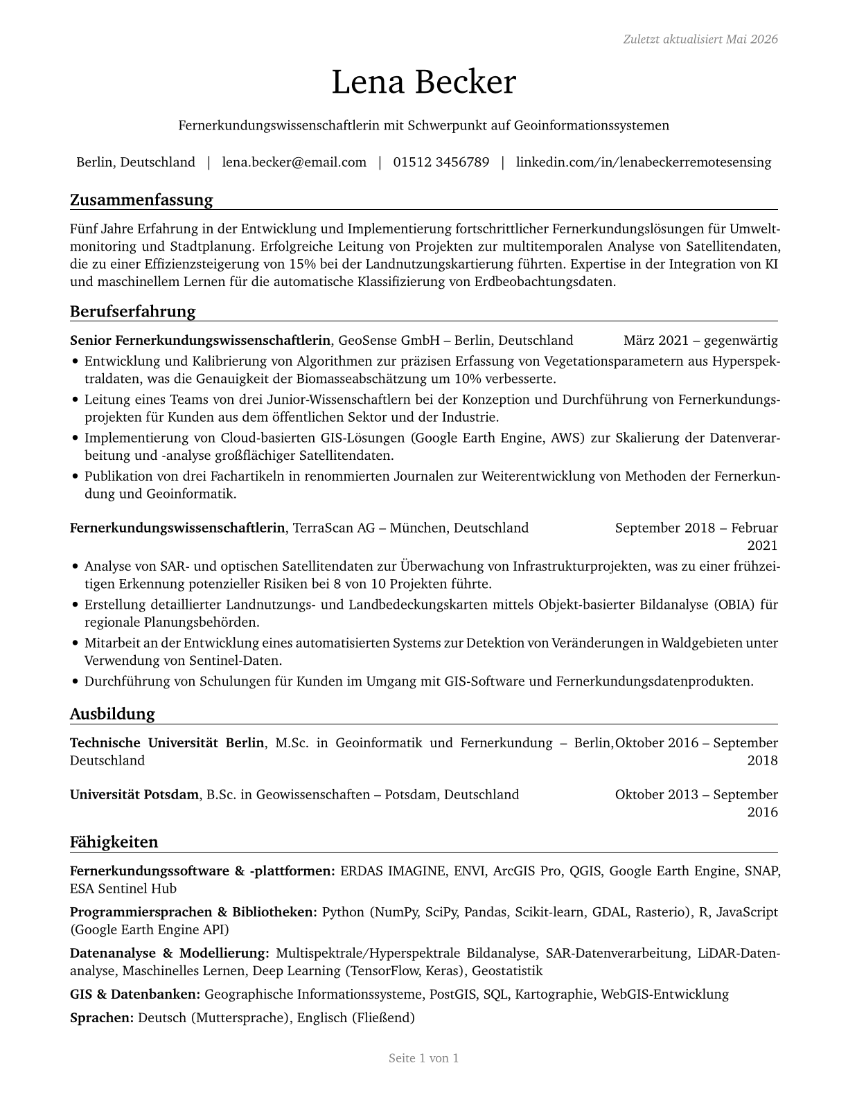Remote Sensing Scientists and Technologists CV in German — page 1