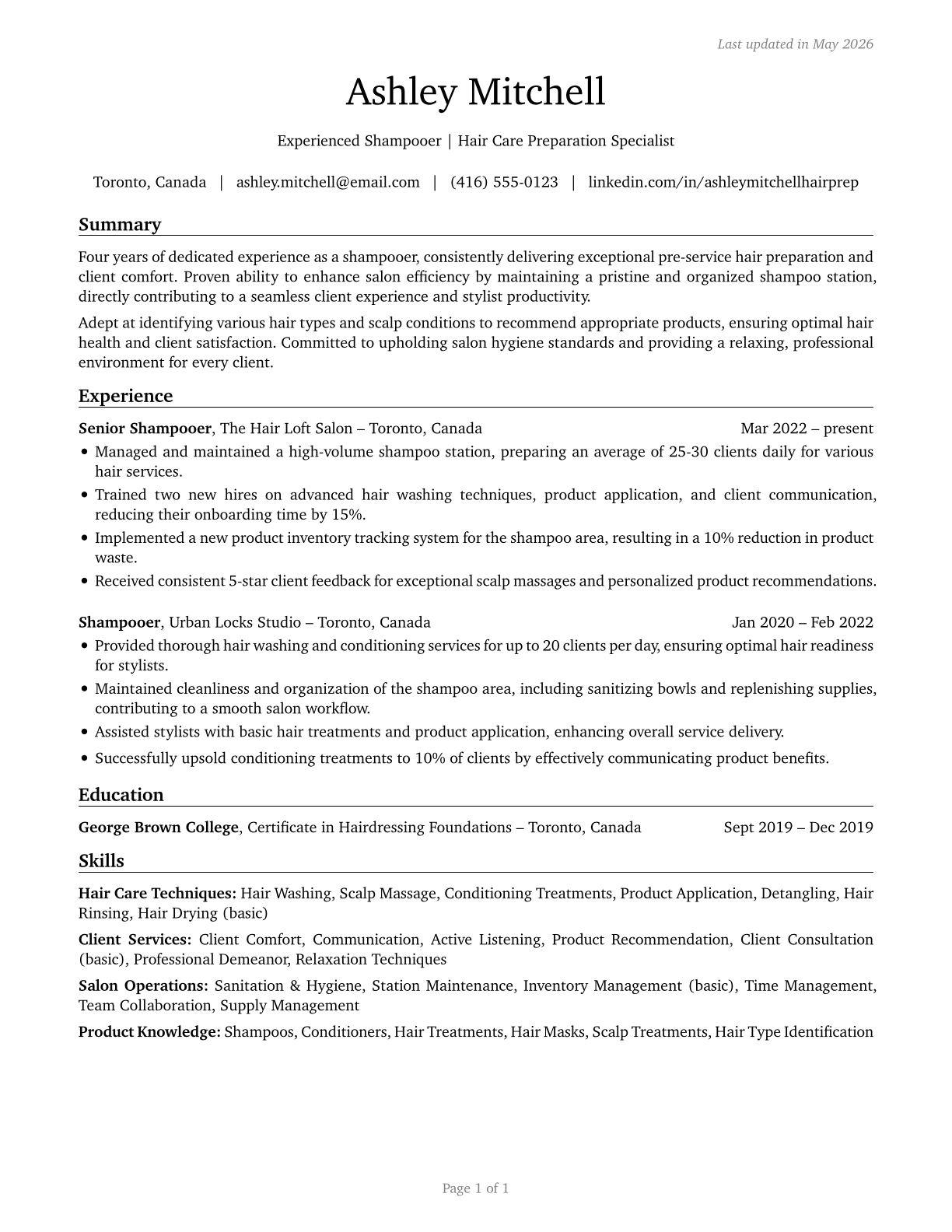 Shampooers CV in English — page 1