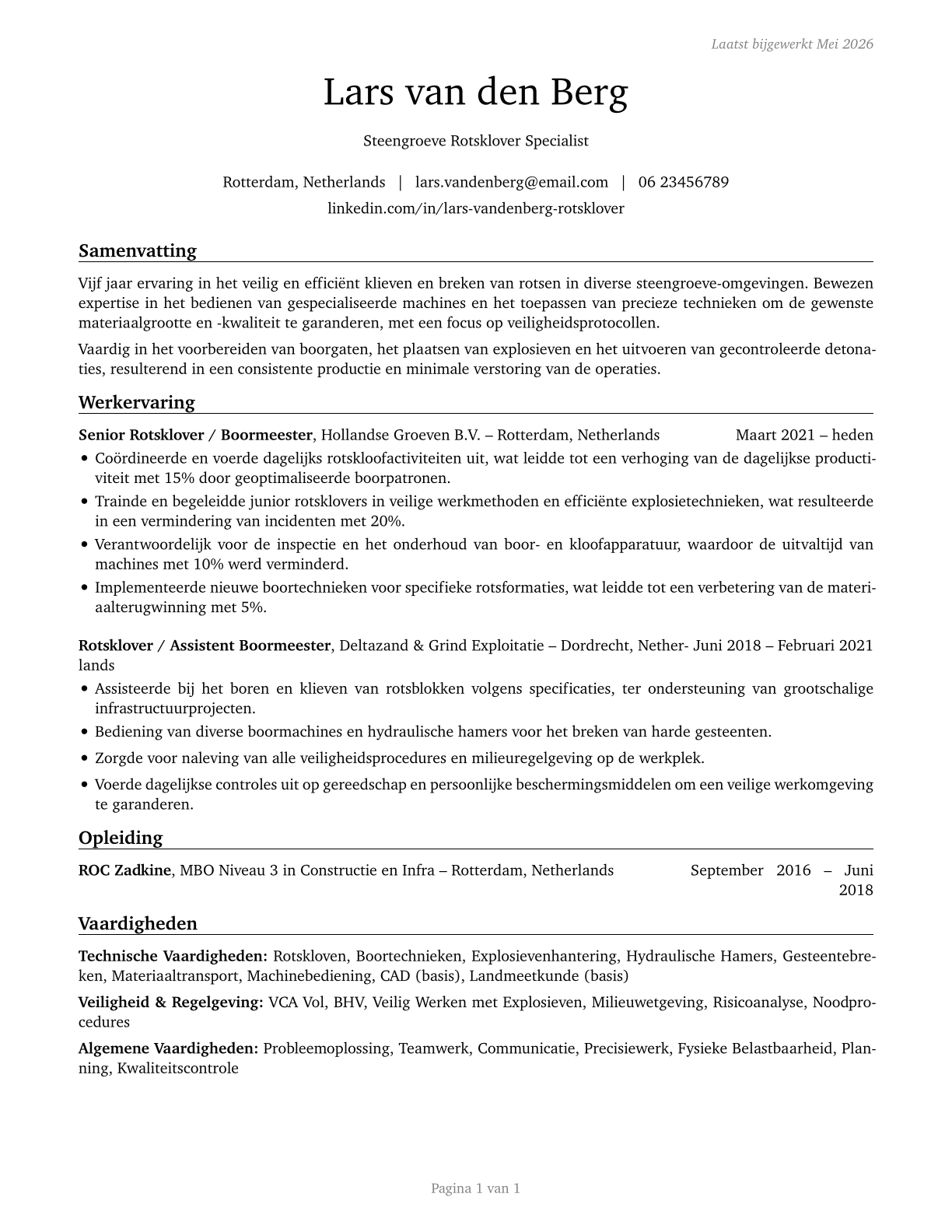 Rock Splitters, Quarry CV in Dutch — page 1