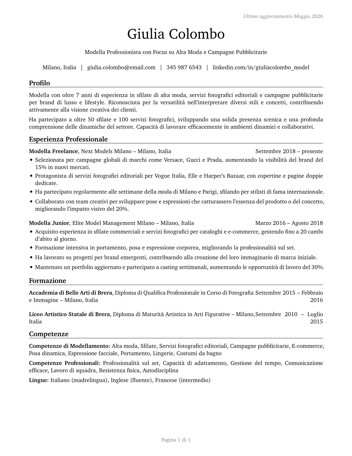 Models CV in Italian — page 1