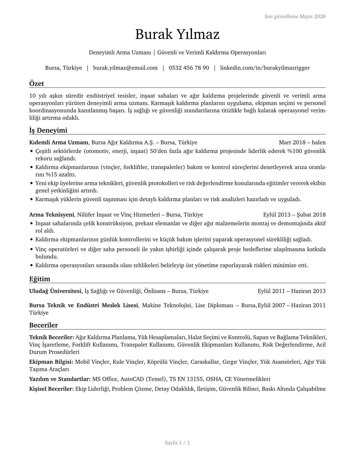 Riggers CV in Turkish — page 1