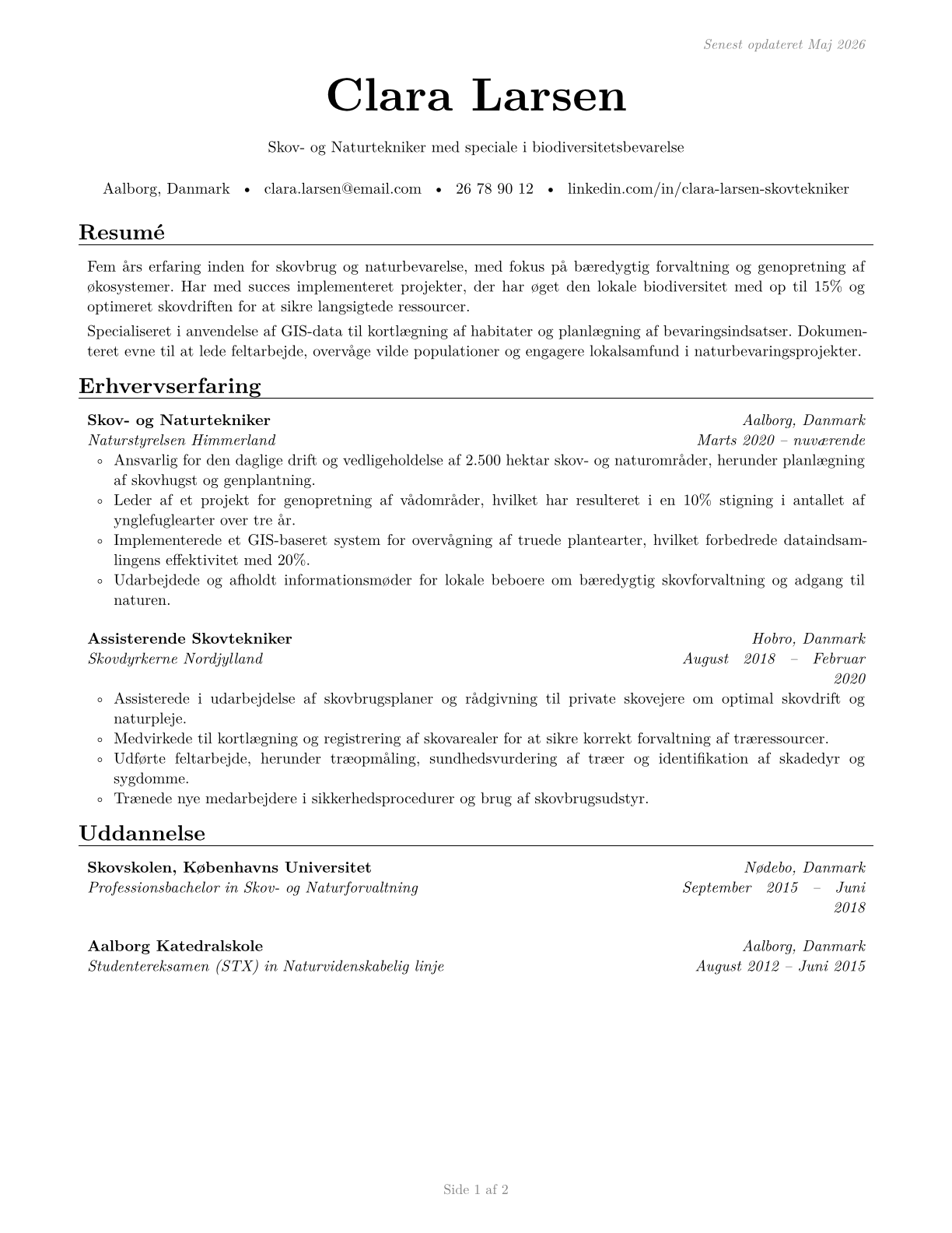 Forest and Conservation Technicians CV in Danish — page 1