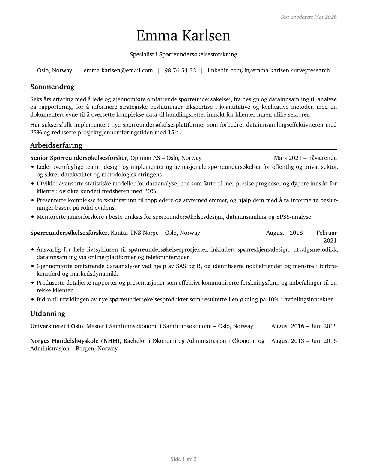 Survey Researchers CV in Norwegian_bokmal — page 1