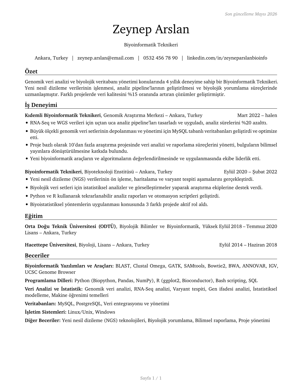 Bioinformatics Technicians CV in Turkish — page 1
