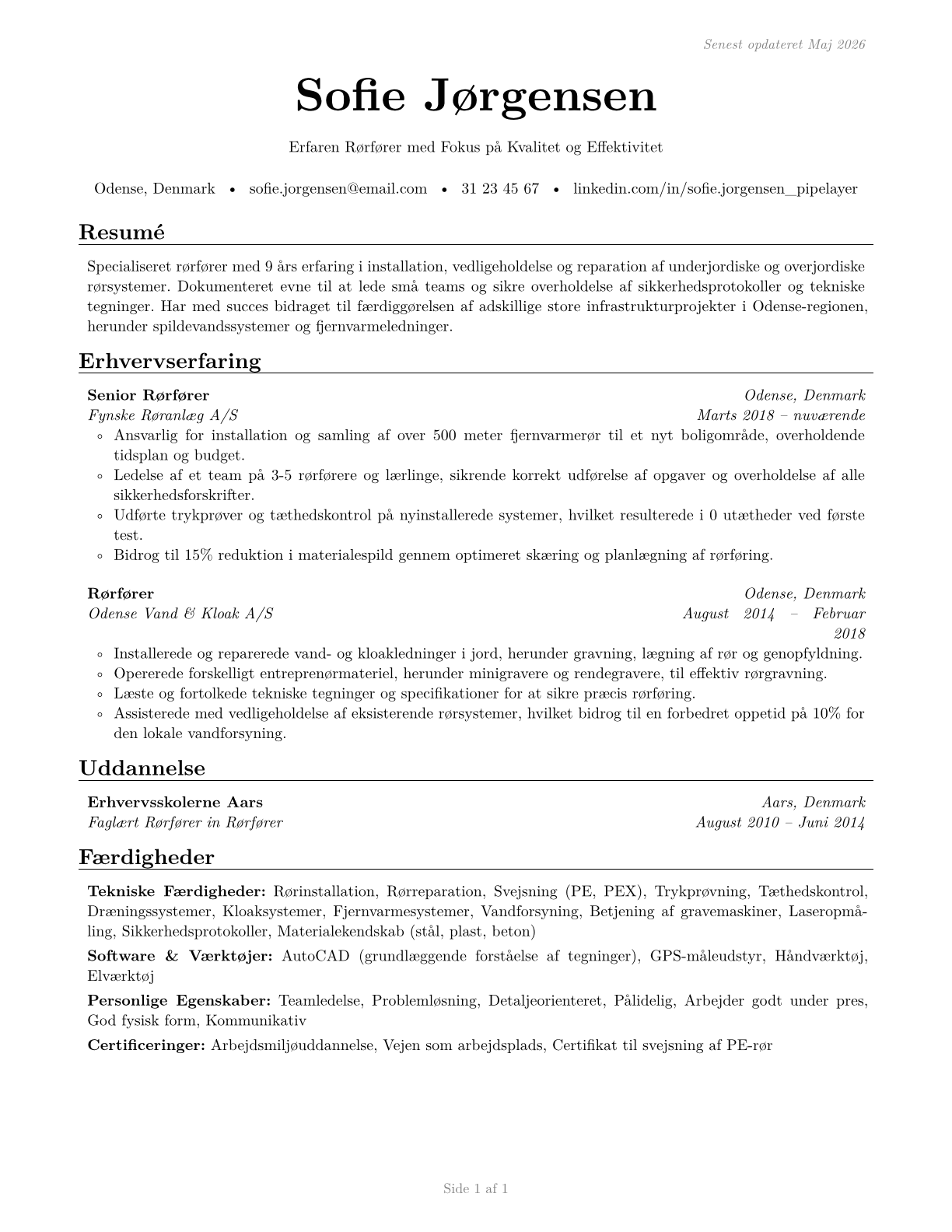 Pipelayers CV in Danish — page 1