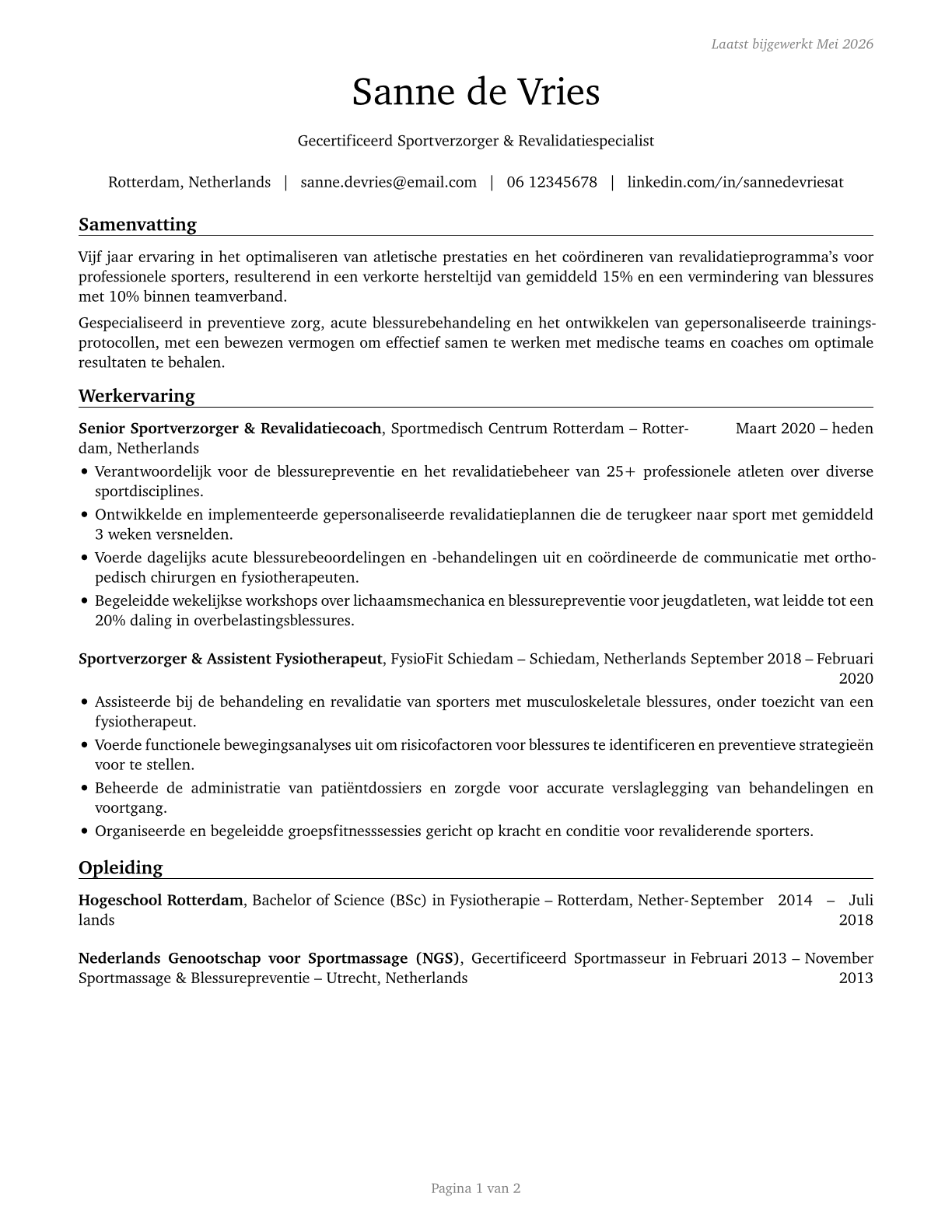 Athletic Trainers CV in Dutch — page 1