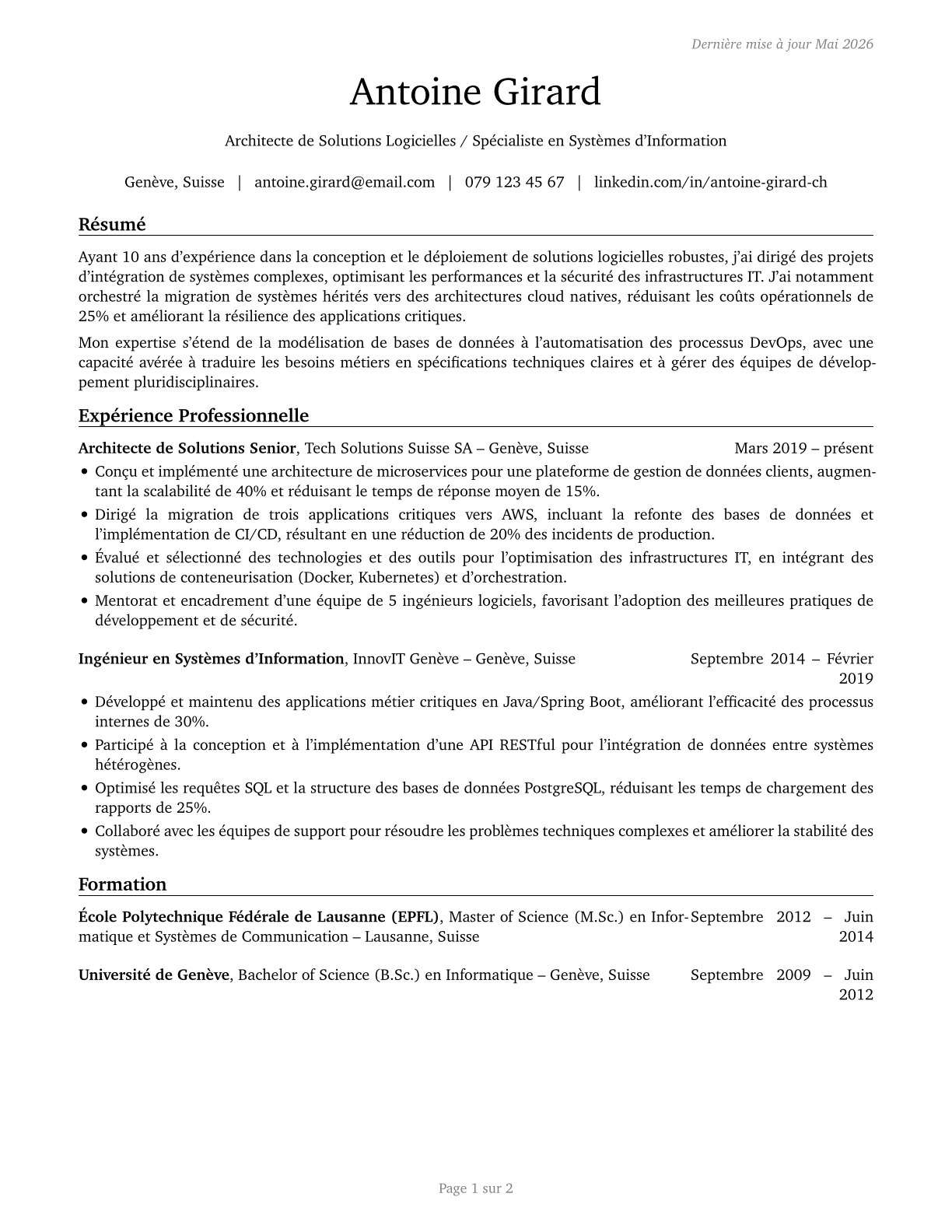 Computer Occupations, All Other CV in French — page 1
