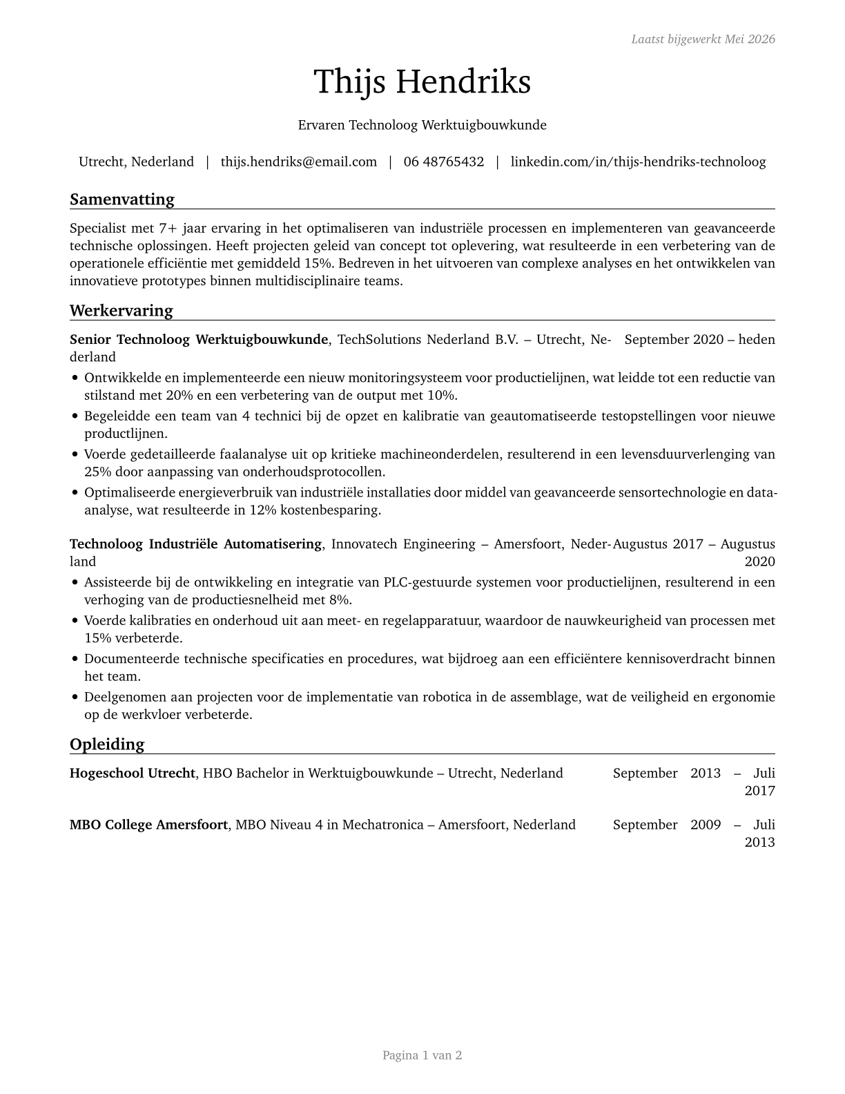 Engineering Technologists and Technicians, Except Drafters, All Other CV in Dutch — page 1