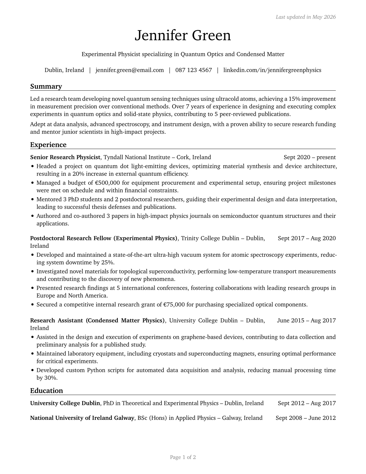 Physicists CV in English — page 1