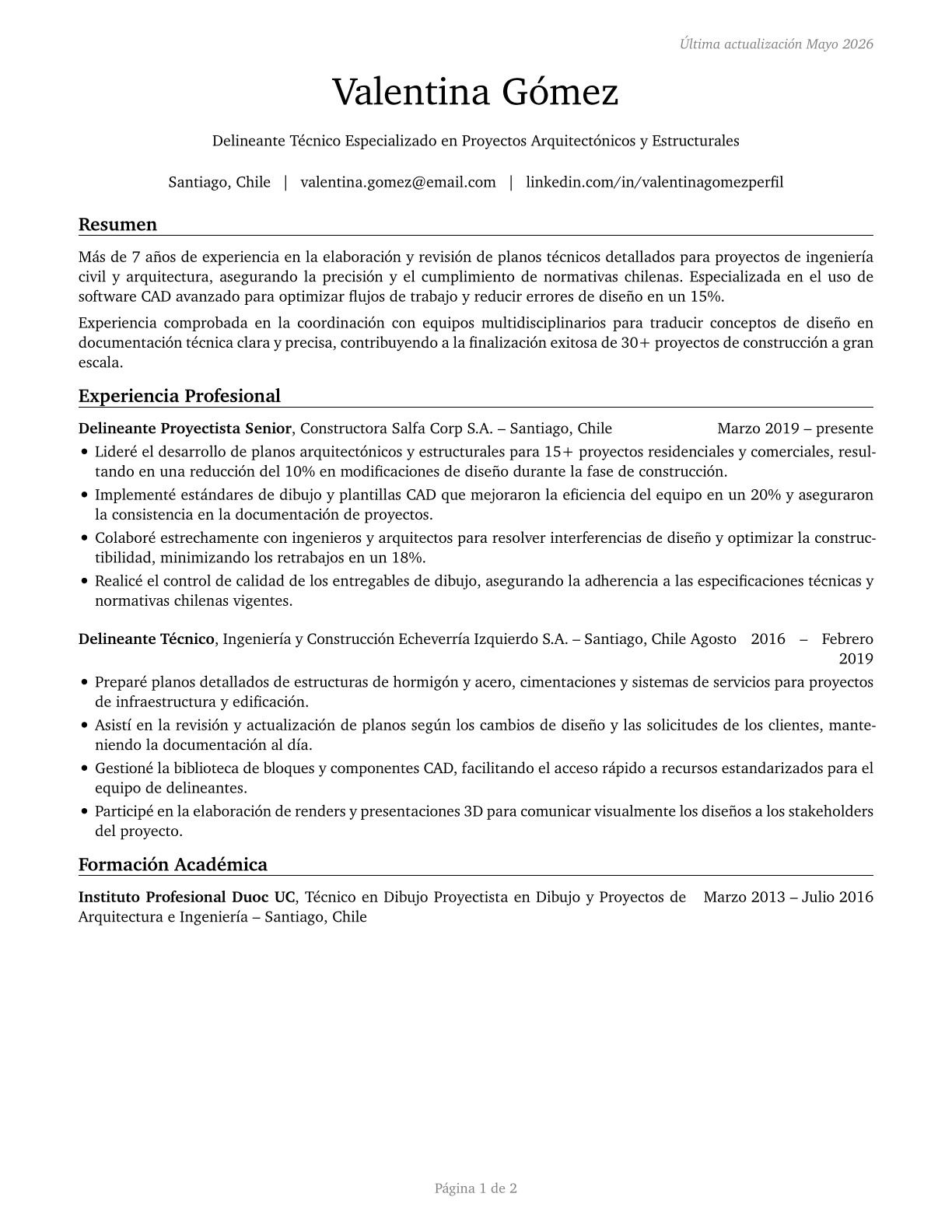 Drafters, All Other CV in Spanish — page 1