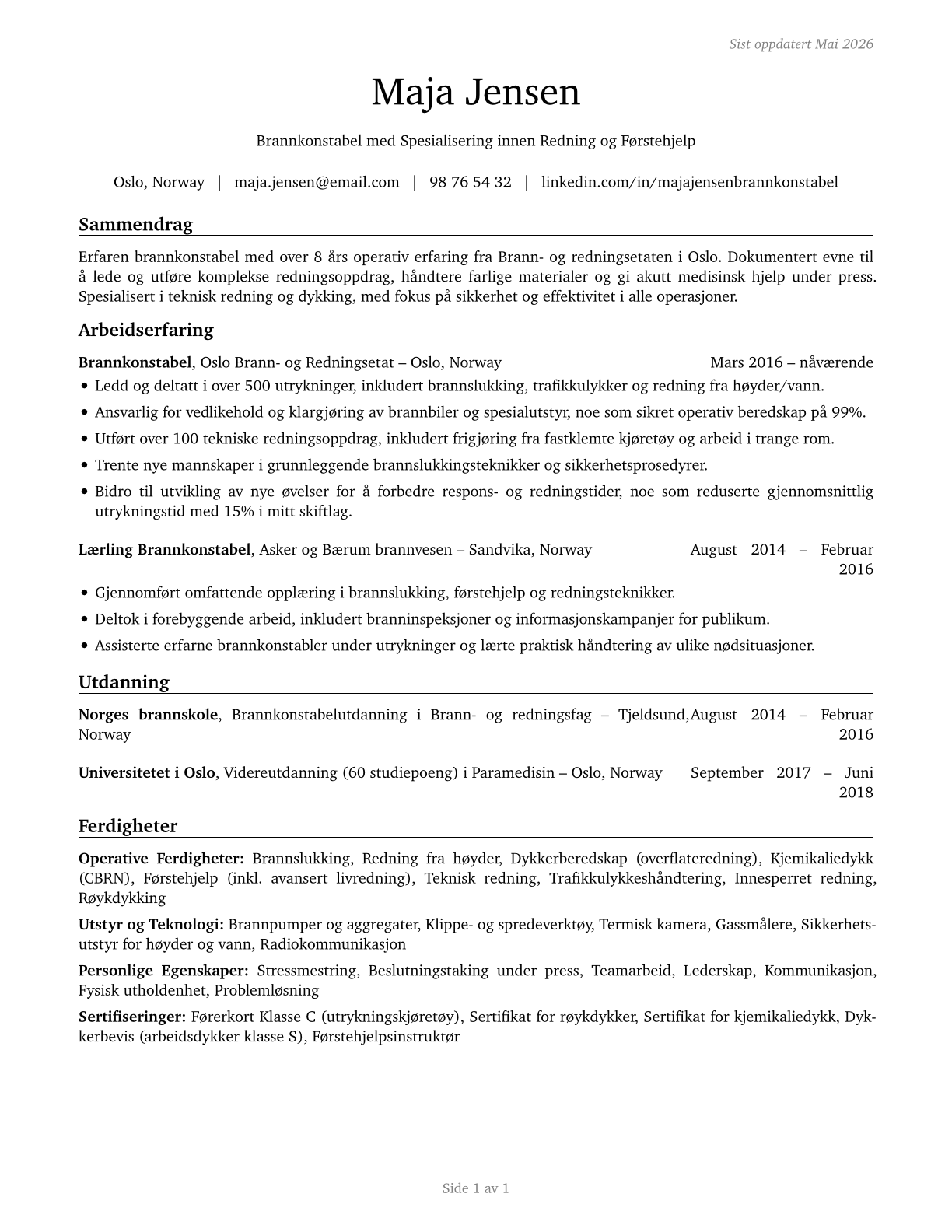 Firefighters CV in Norwegian_bokmal — page 1