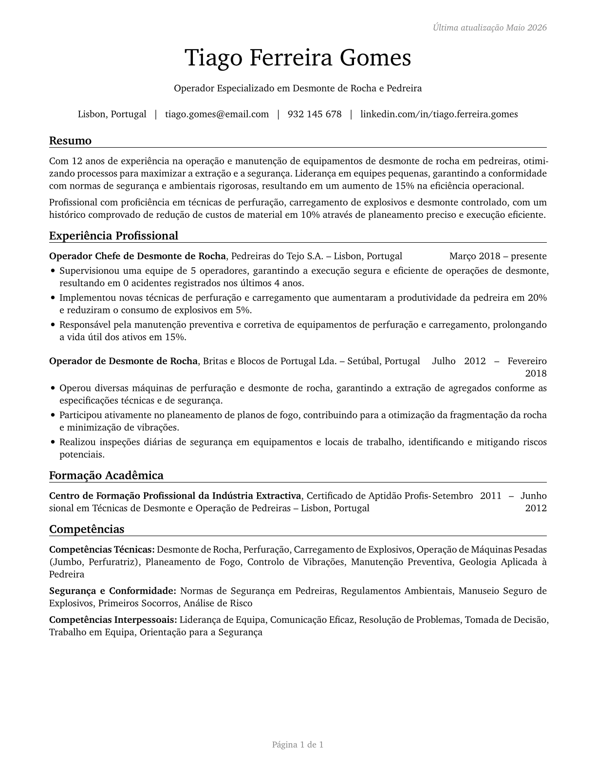 Rock Splitters, Quarry CV in Portuguese — page 1