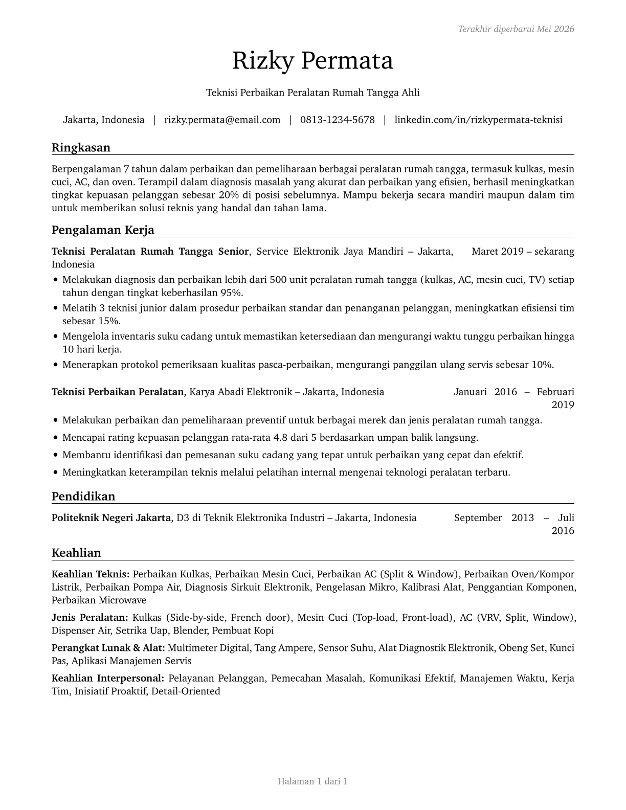 Home Appliance Repairers CV in Indonesian — page 1