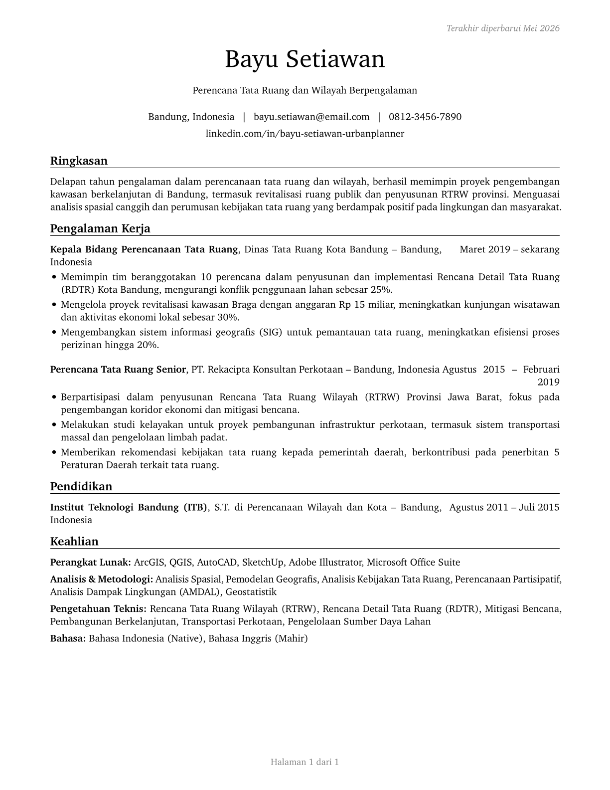 Urban and Regional Planners CV in Indonesian — page 1
