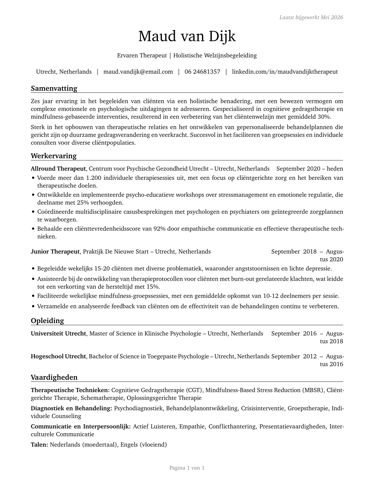 Therapists, All Other CV in Dutch — page 1