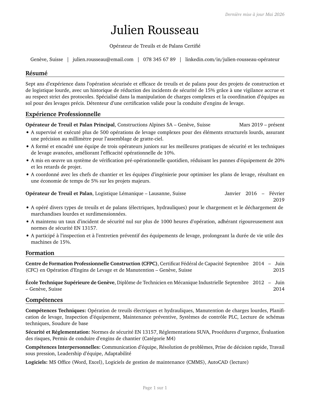 Hoist and Winch Operators CV in French — page 1